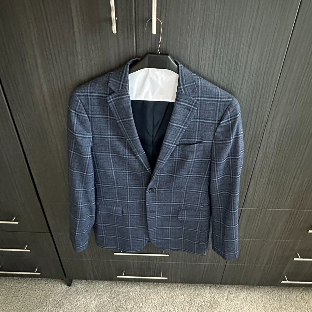 Kenneth Cole Awearness Blue Plaid Wool Blend Slim Fit Sport Coat 40r (Fits 38r)